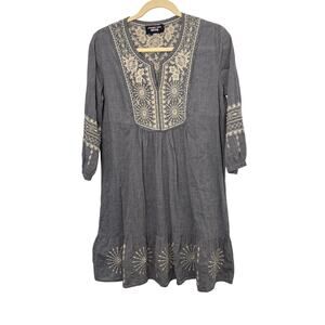 Johnny Was Womens Dress Size XS Extra Small Chambray Boho Hippie Embroidered